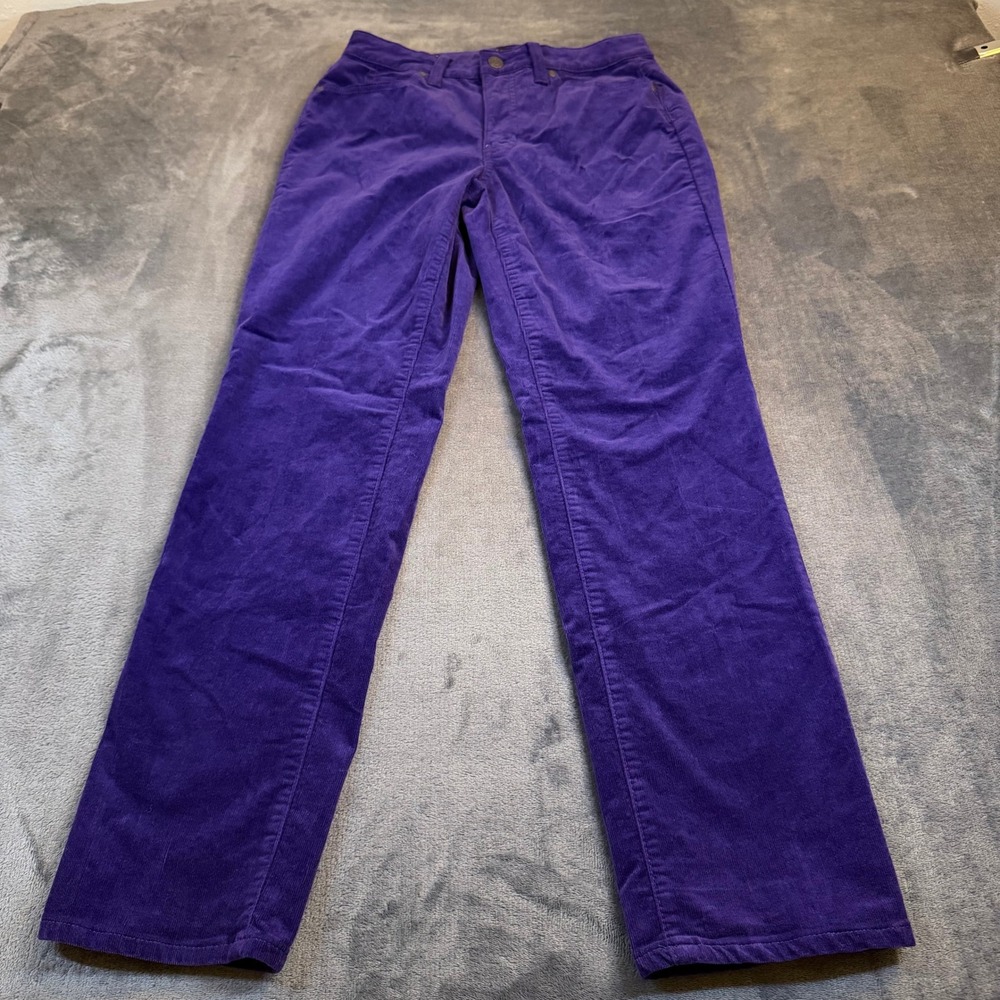 Talbots Corduroy Straight Leg Pant Womens size 0 Petite Purple Curvy Stretch